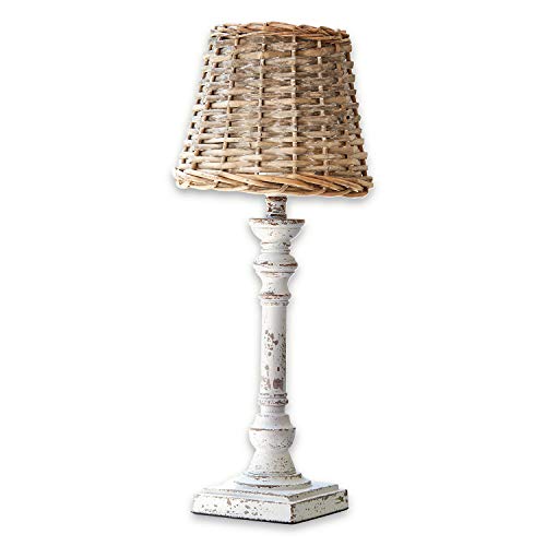 LOBERON Tischlampe Noelie, Rattan, Kiefernholz, MDF, H/B/T/Ø 49/11 / 11/20 cm, antikweiß, E27, max. 60 Watt, A++ bis E, braun/antikweiß