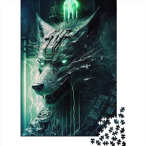 Wolf Cyber Holzpuzzle für Erwachsene Puzzle Art Puzzles für Erwachsene 1000 Teile Nachhaltiges Puzzle für Erwachsene 75x50cm