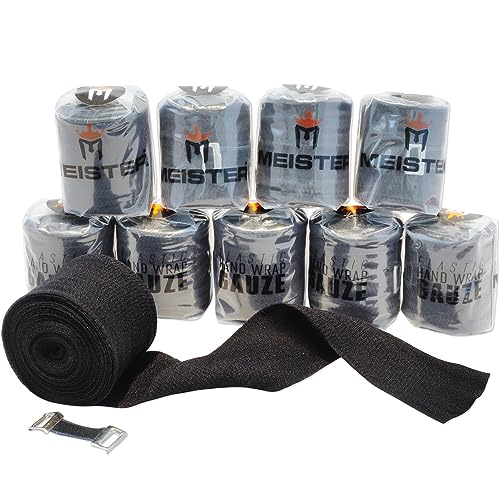 Meister Elastische Gaze-Handbandagen für Boxen und MMA, mexikanischer Stil, Schwarz, 10 Stück