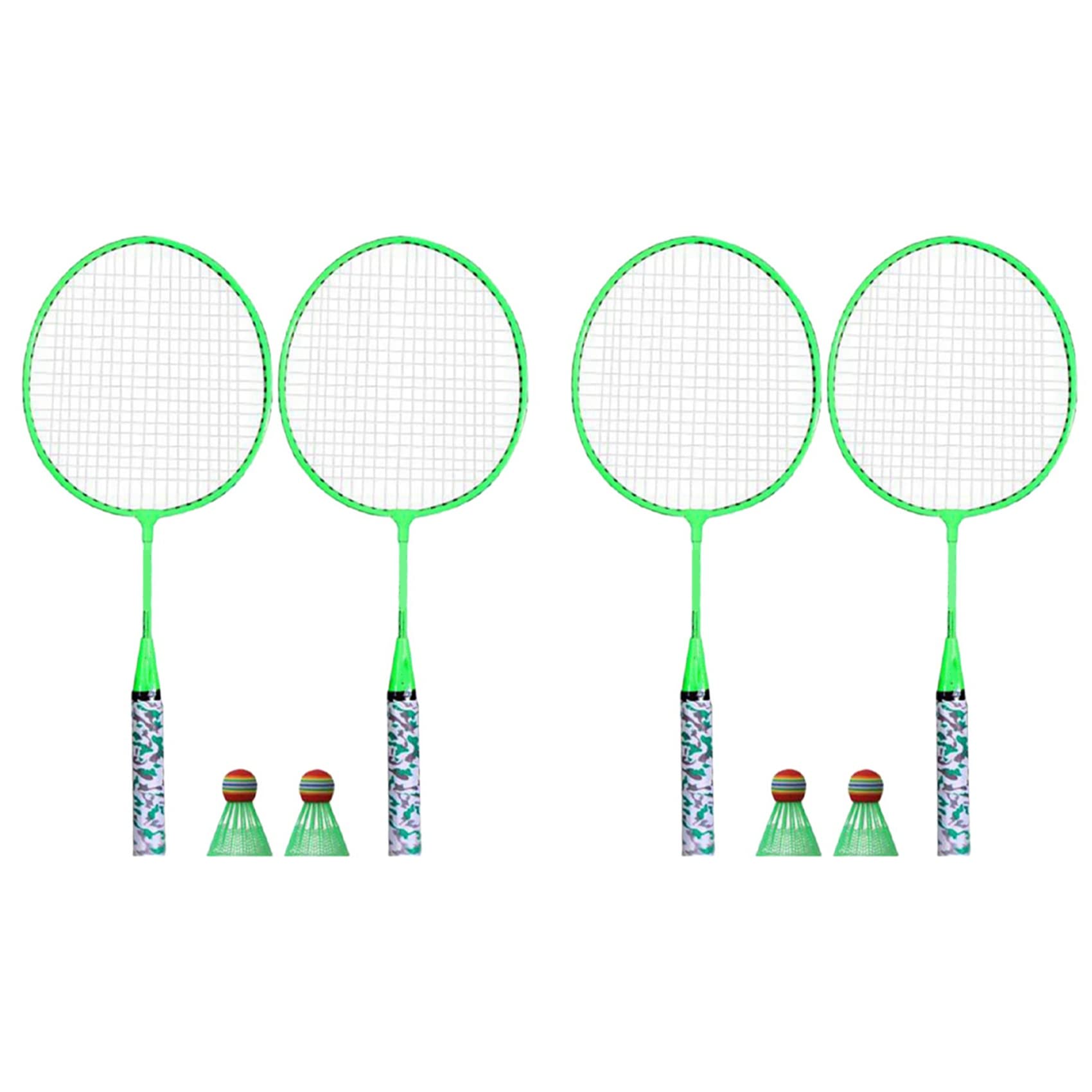 SICOSALT 4X Badminton Schläger für Kinder,Federbälle Schläger Sports Set mit 4 Bällen für Kinder Spieler Drinnen Draussen Sport Grün