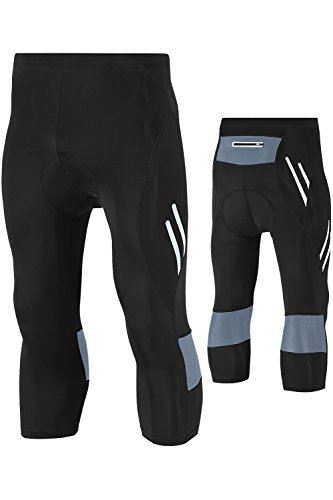 Mr.Stream Herren Radhose 3/4-Länge Fahrradhose mit Sitzpolste Radlerhose Professionelle Trainingshose Reflektierende Nacht Safe Kompressionshose Tights Radsport Hosen/Kurze 5XL Gray