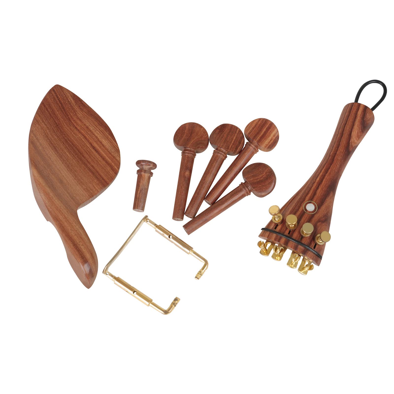 1 Set mit 4/4 Violinenbeschlägen, Jujube, Holzfarbe, Violinenteile, Zubehör, Heringe mit Kugel-Saitenhalter, Kinnhalter, Endstift, Violinenbeschläge, Set 4/4, 3/4 Violine, Kinnhalter,