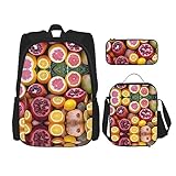 WURTON Obstbild-Druck, trendige Rucksacktaschen, Lunchbox und Federmäppchen, 3-in-1, verstellbares Rucksack-Set, Schwarz, Einheitsgröße, Schwarz , Einheitsgröße