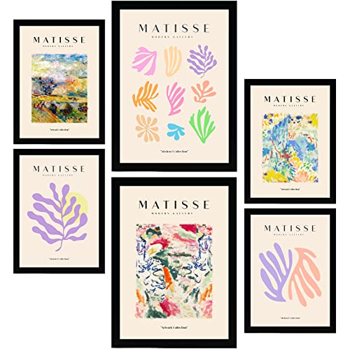 Nacnic Set mit 6 Henri Matisse Postern. Vegetation. Drucke des Fauvismus und der abstrakten Kunst für Innenarchitektur und Dekoration. A3 & A4 Schwarze Rahmen.