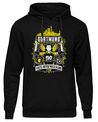 UGLYSHIRT Dortmund Forever Herren Kapuzenpullover | Sport Pullover Stadt Dortmund Hoodie Fanartikel Trikot Geschenke Ultras Skyline | Schwarz (3XL)