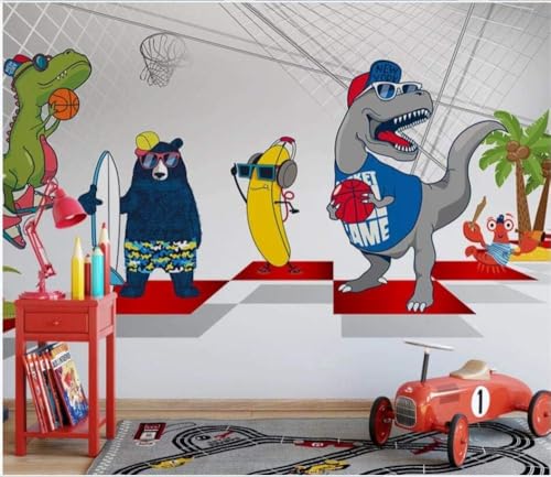 Sport Cartoon Basketball Dinosaurier Bär 3D Tapete Poster Restaurant Schlafzimmer Wohnzimmer Sofa TV Dekorative Wand-150cm×105cm