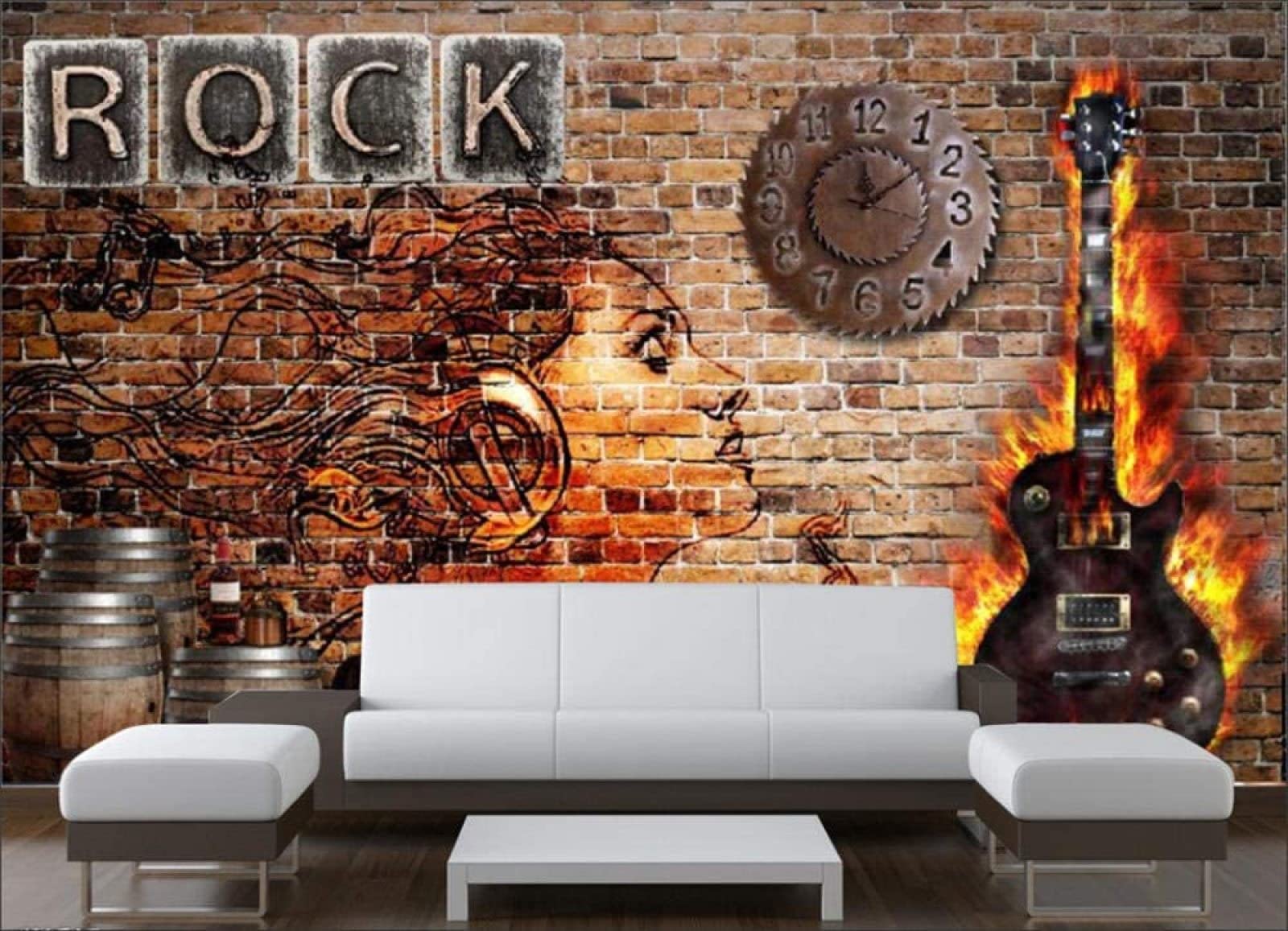 Europäische Retro Nostalgische Rock Flamme Schönheit Gitarre Tapete 3D Bar Ktv Rock Club Industriedekor Hinte Tapeten Wohnkultur fototapete 3d effekt Wohnzimmer Schlafzimmer kinderzimmer-250cm×170cm