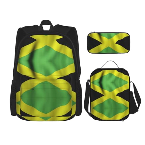 WURTON Schulrucksack-Set mit alter jamaikanischer Flagge, 3-in-1, Büchertaschen-Set mit Lunchbox, Federmäppchen, Reise-Laptop-Tagesrucksäcke