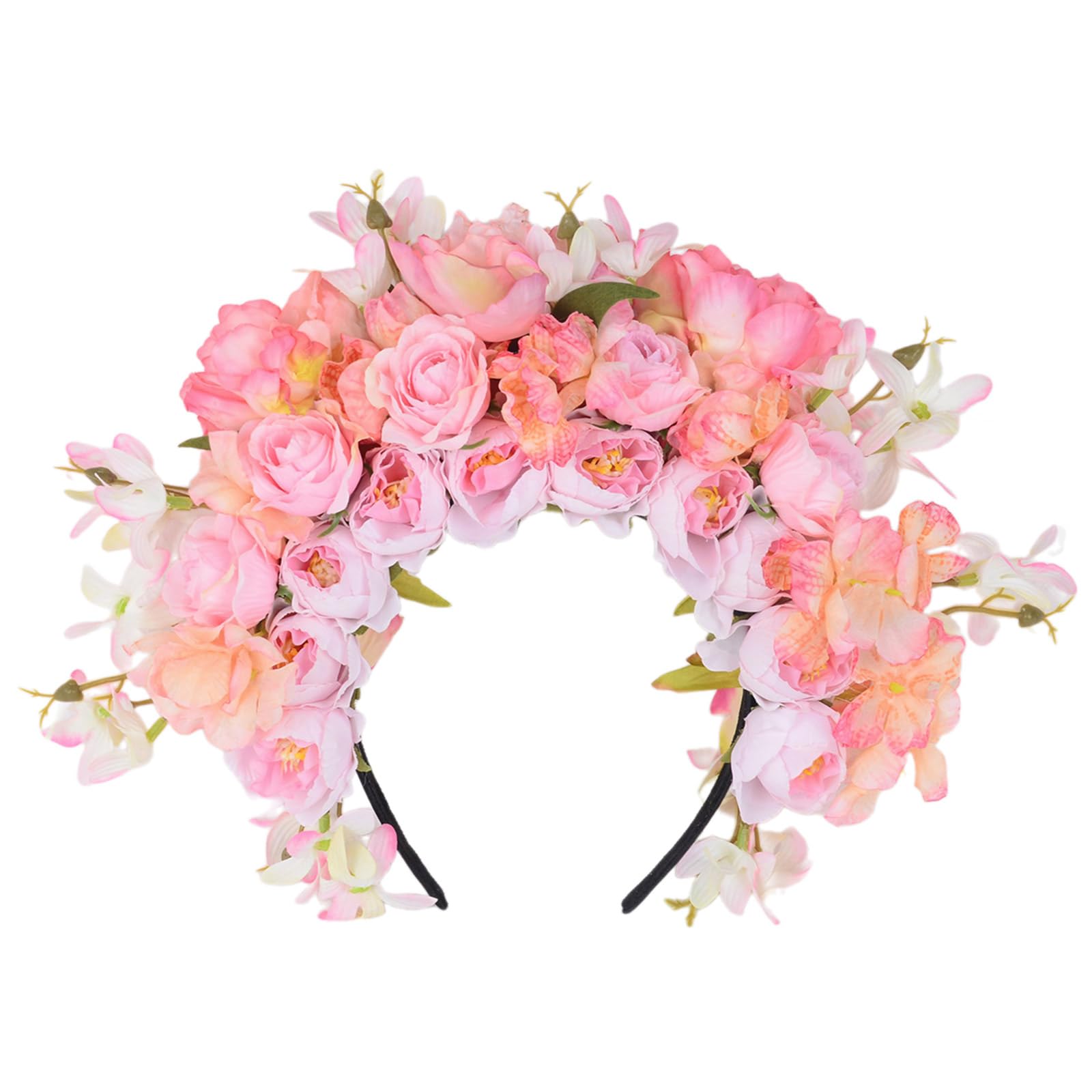 Modell-Show-Stirnband mit realistischem Blumen-Ethno-Stirnband für Braut, Frühlings-Stirnband für Hochzeit, Party, Blumenstirnbänder für Frauen, böhmische Blumen-Haarbänder für Frauen, böhmische