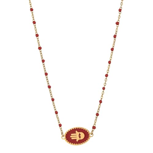 Belachick Retro Halskette Ketten Schmuck Herren Frauen Anhänger Necklace Liebevolle Amulett-Hand-Anhänger-Halskette Halsketten Für Frauen Rot