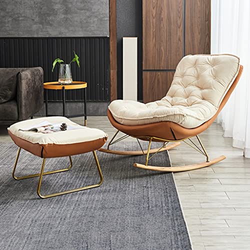 KLLJHB Mid-Century-Sessel, moderner Schaukelstuhl mit Fußhocker, mit Kissen-Liegestuhl, leicht zu montierender Loungesessel, gemütlicher Schaukelstuhl für das Wohnzimmer (Orange 110 x 80