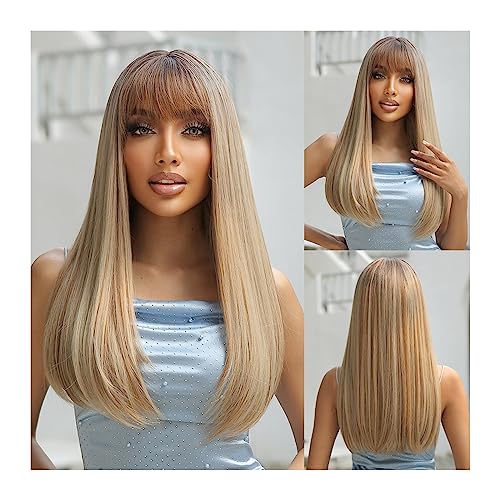 Perücken für Frauen Lange, gerade, graublonde synthetische Perücken mit Pony for weiße Frauen, Lolita, Cosplay, Naturhaar-Perücke, Party, Alltag, hitzebeständig für die Tägliche Party Cosplay Tragen