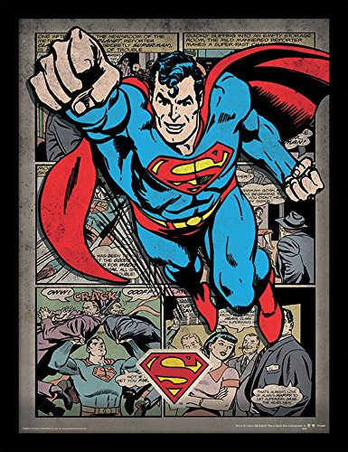 Pyramid International Superman (Comic Montage) 30x40 cm gerahmter Druck, 250GSM PAPERWRAP MDF, Mehrfarbig, 44 x 33 x 4 cm