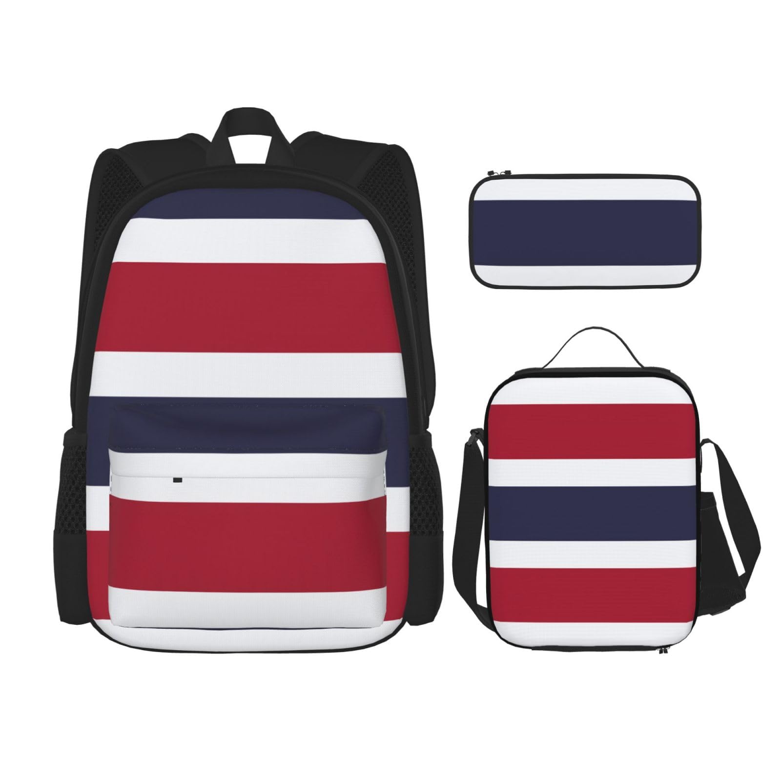 WURTON Rucksack mit Thailand-Flaggen-Druck, Schultasche mit Lunchtasche, Federmäppchen, Kombination, Schultaschen-Set