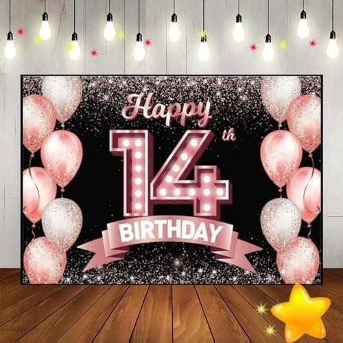 Alles Gute zum 14. Geburtstag Banner Ballon Grünschirm Süß Smash Kuchen Party Geschlecht Enthüllen Mädchen Rot 350x230cm