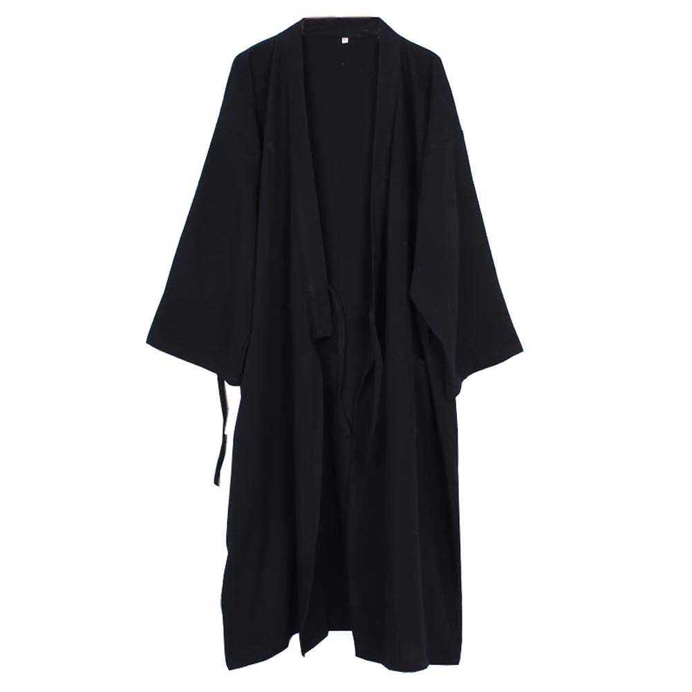 thefancypumpkin Japanische Herren Robe Cotton Kimono Pyjamas Nachthemd [Schwarz, Gr??e L]