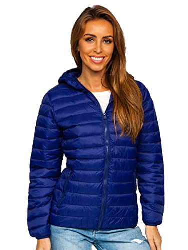 BOLF Damen Übergangsjacke Steppjacke mit Kapuze Daunenjacke Reißverschluss Sportjacke Zip Wärme Freizeit Outdoor Basic Casual Style M23036 Mittelblau S [D4D]