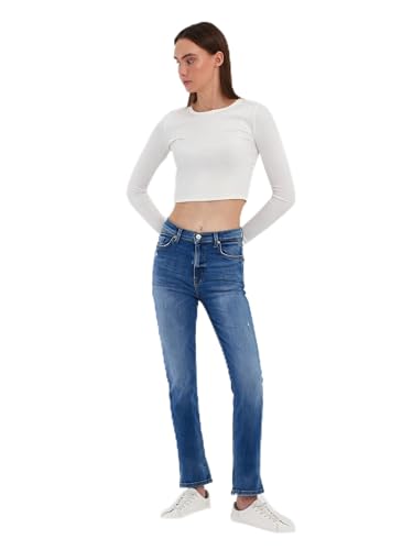 LTB Jeans Damen Nena B - Gerade Fit mit Hohe Taille und Reißverschluss in Blau aus Baumwollmischung - Größe W28L30