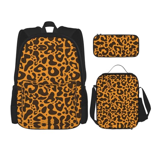 WURTON Rucksack-Set mit Leopardenmuster, verstellbare Schultergurte, Lunch-Tasche, Federmäppchen, Kombinationstaschen-Set