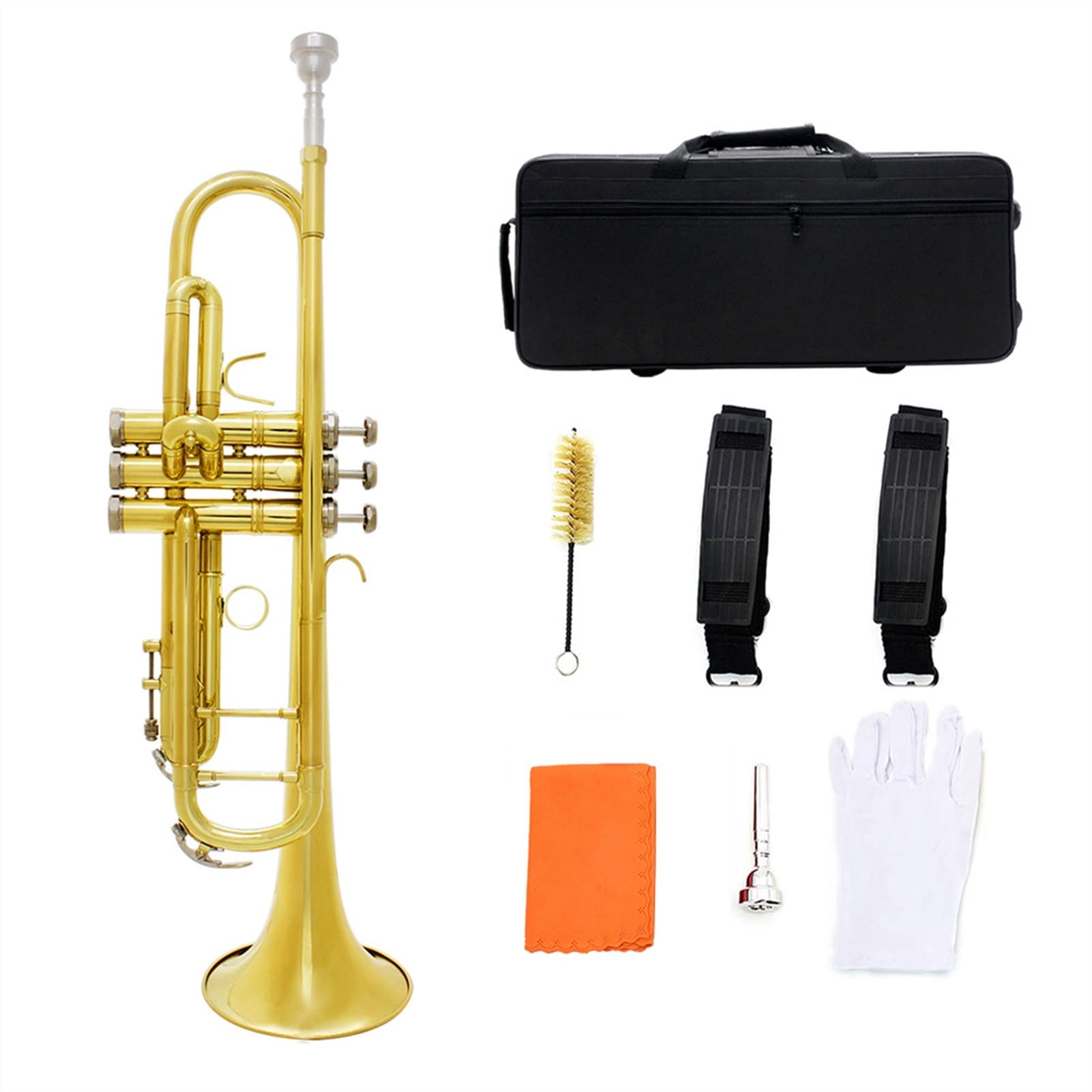 ZENGXUE Goldene Trompete BB B Flat Professional Messing Instrument Groß Kaliber Trompete Mit Box Strap Mundstück Music Zubehör Standard-Trompetenset