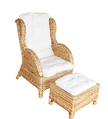 Sedex Wing Rattansessel inkl. Hocker und Polster/Ohrensessel/Korbsessel/Rattan - Honig