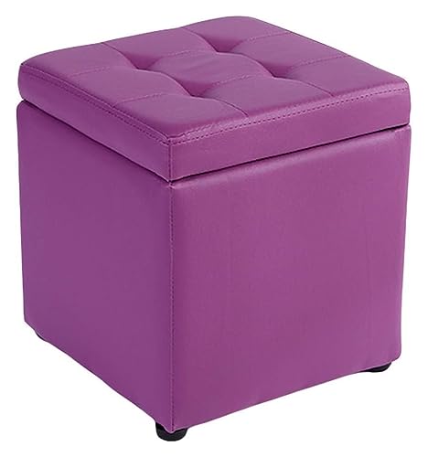 RAABYU Fußstütze Kunstleder Aufbewahrung Fußhocker Pouf Sitzbank,Würfel Mit Scharnier Top Organizer Box Pouf Truhe Einzelsitz-blau 30x30x35cm