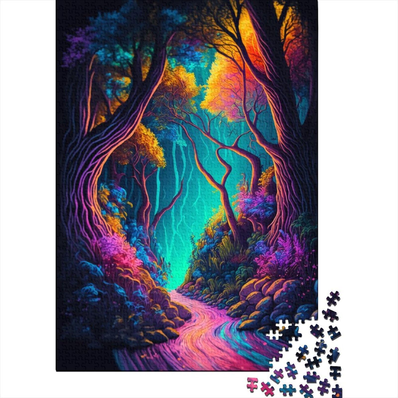 Magischer Wald Holzpuzzle Puzzles für Erwachsene Teenager Erwachsenenpuzzle 1000 Teile Denksport-Puzzles für Erwachsene 75x50cm