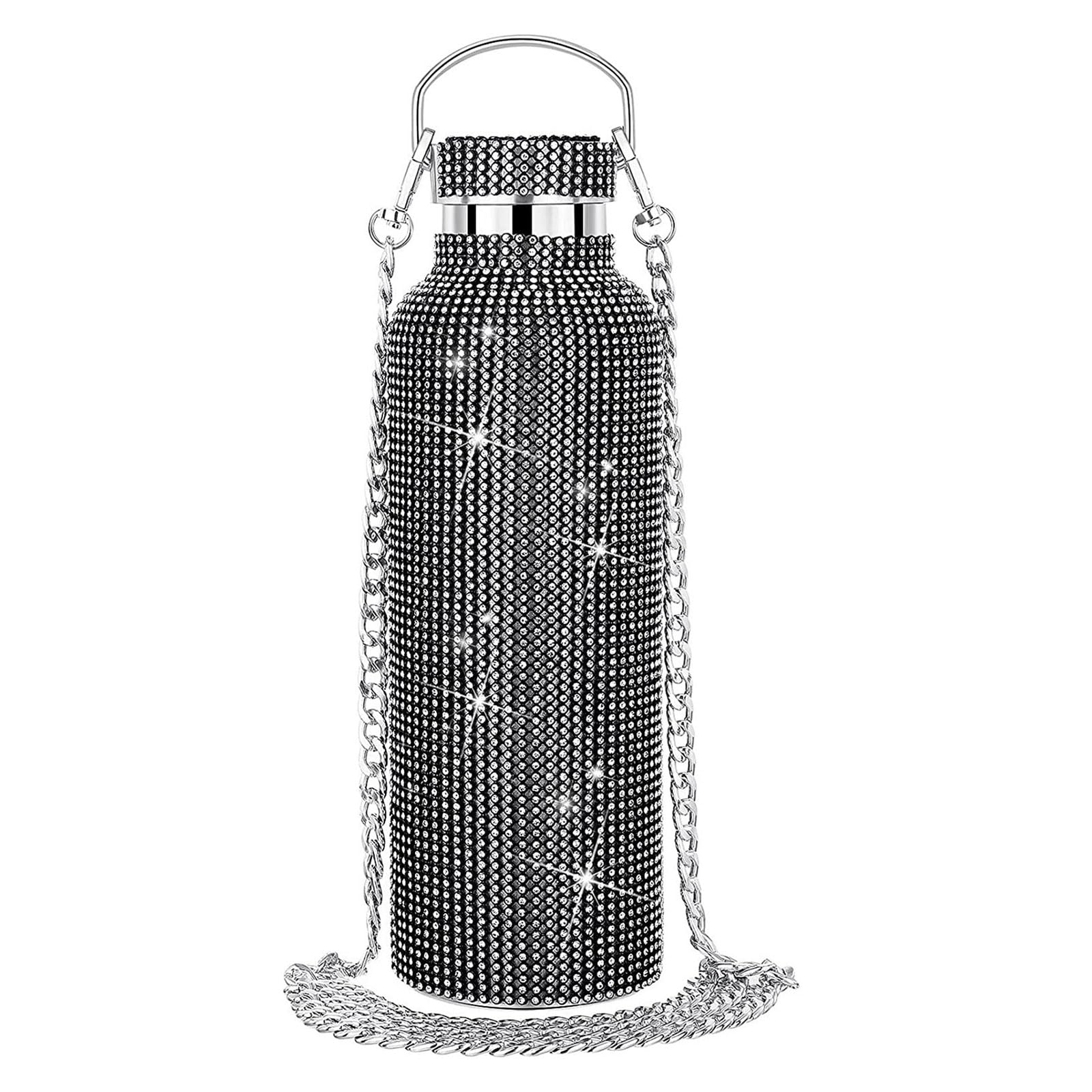 Holiday Bling Diamond Wasserflasche mit Glitzer-Strass-Becher, Edelstahl, nachfüllbare Wasserflasche