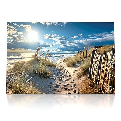 Weg zum Strand - Leinwand Bild - Nordsee, Ostsee, Sylt Wandbild Kunst Druck Bilder Wand Deko Dünen Meer Wohnzimmer (80 x 60 cm, Leinwand auf Keilrahmen)