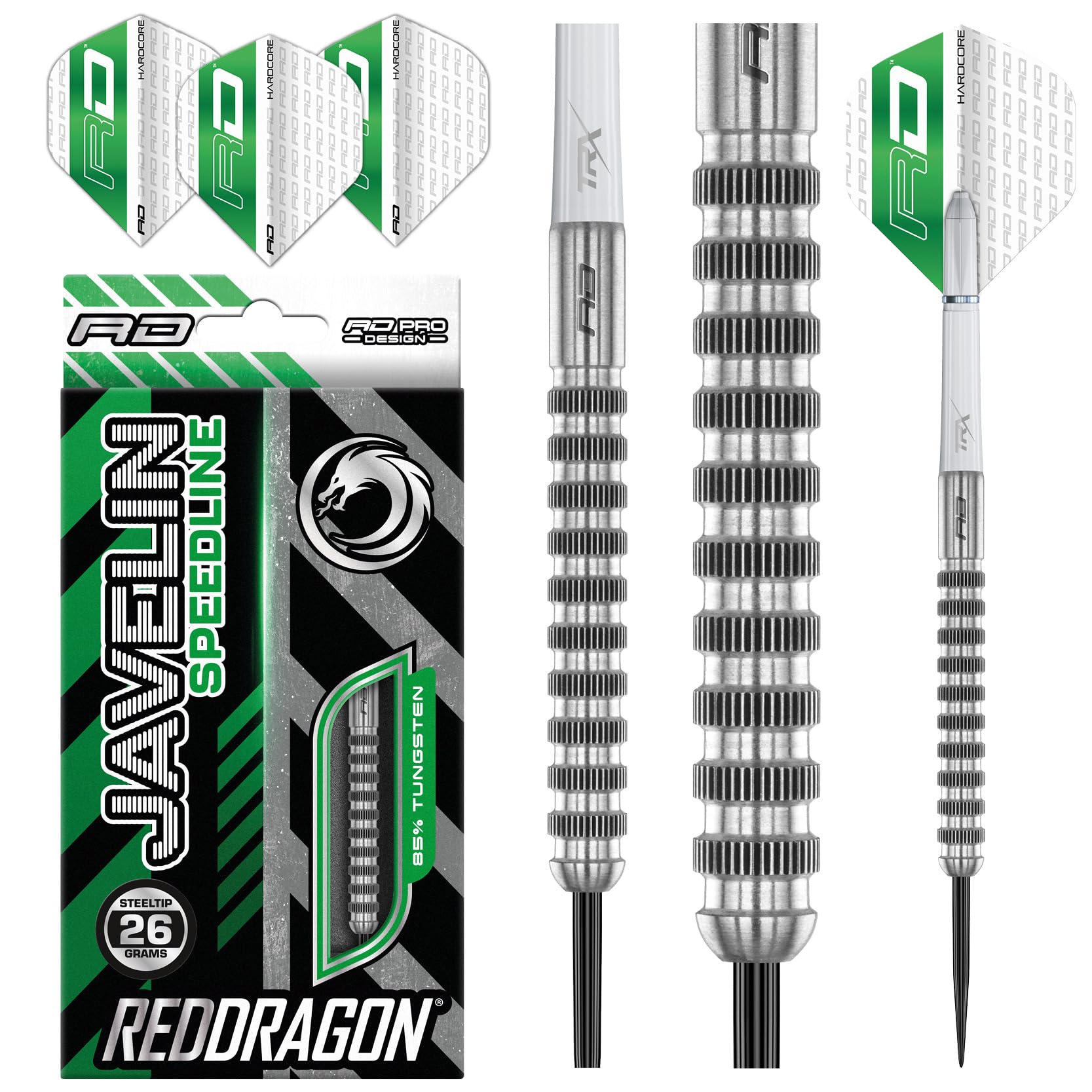 RED DRAGON Javelin Speedline 26 Gramm Premium Wolfram Steeltip Dart Set mit Flüge und Schäften