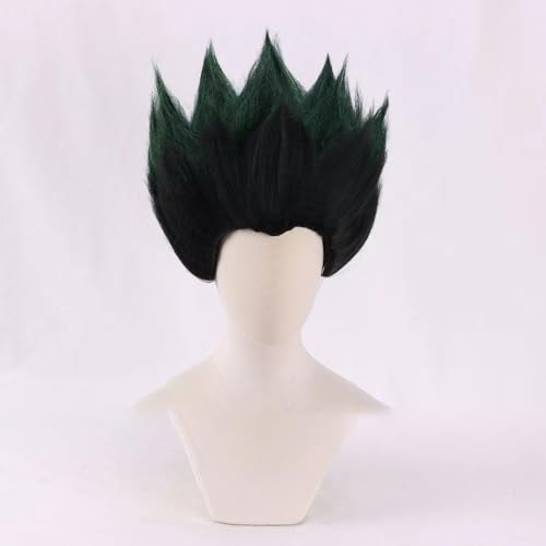 WCCNKK Anime Cosplay Perücke, HUNTER×HUNTER GON·FREECSS Perücke, Schwarze, Grüne Perücke Mit Farbverlauf, Mit Kostenloser Perückenkappe, Für Party Alltag Halloween, Anime-Geschenke