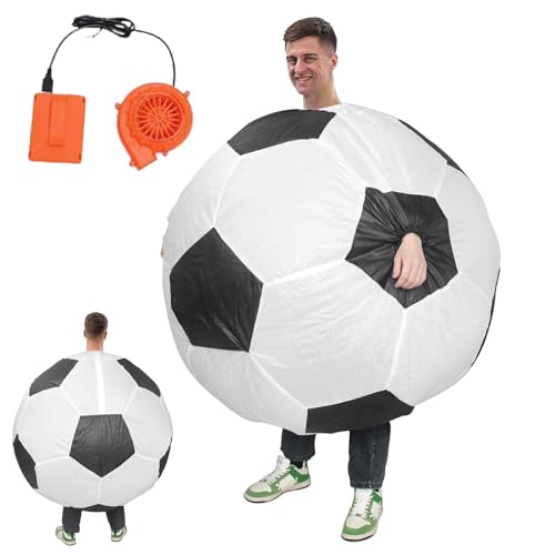 Aizuoni Lustige aufblasbare Kostüme, aufblasbares Kostüm, Aufblasbares Fußball-Verkleidungskostüm, Aufblasbares Fußball-Outfit, Fußball-Chub-Anzug für thematische Rollenspielpartys