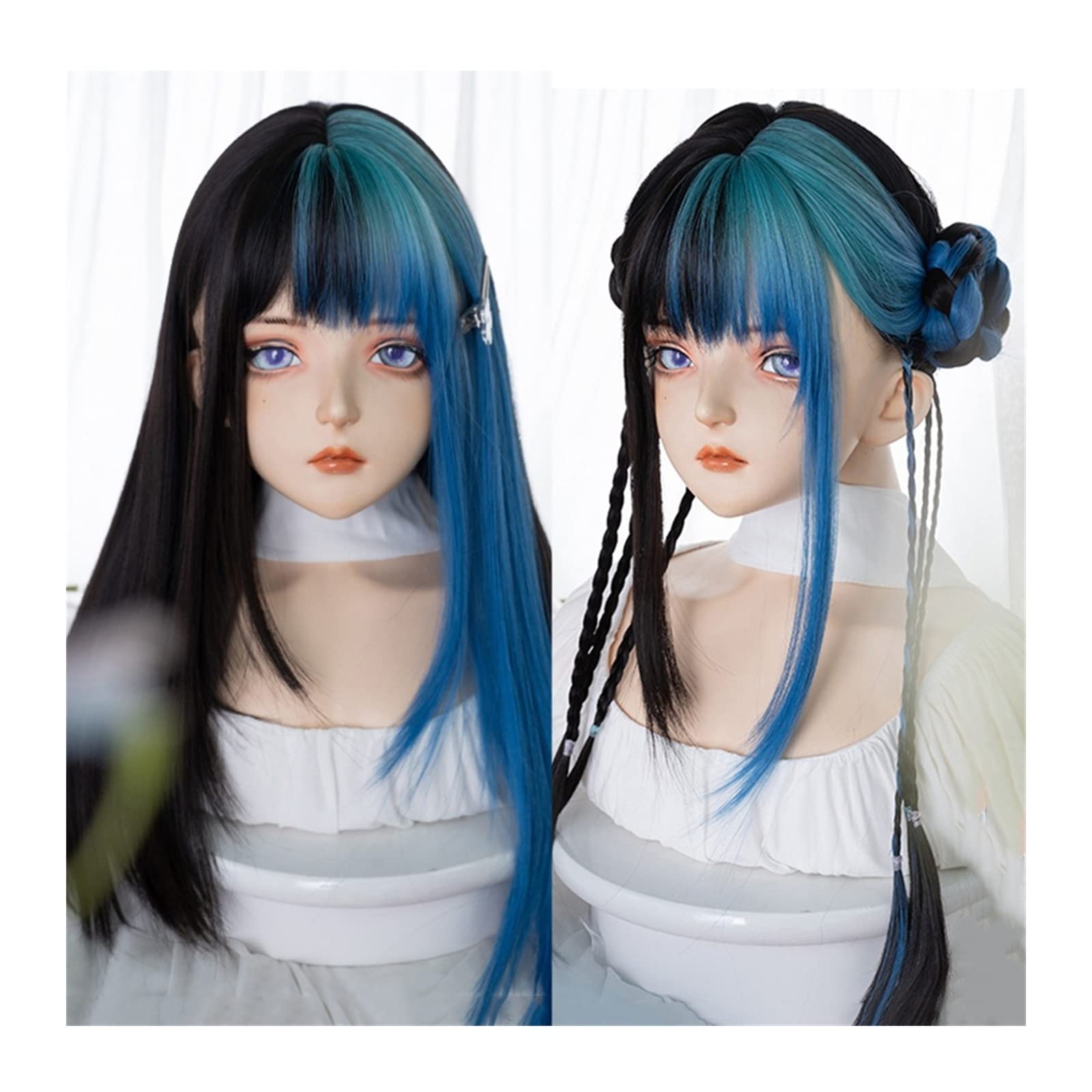 Perücke für Frauen Synthetische lange glatte Haare Perücke mit Pony unregelmäßige Färbung gerade Perücke natürliche hitzebeständige synthetische Perücke Cosplay Party Halloween Perücke Human Hair Wig