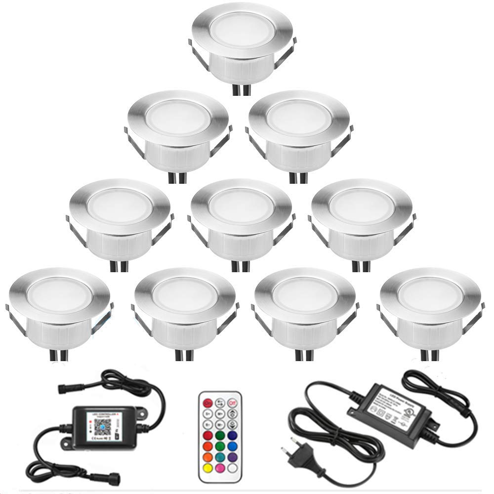 INDARUN Bodenleuchte Einbaustrahler + WiFi Controller RGBW (RGB + Warmweiß) Wasserdicht IP67 Ø 61 mm Beleuchtung für Terrasse, Patio, Weg, Wand, Garten, Dekoration, Innen und Außen