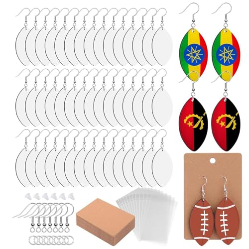 SZYDD Set DIY doppelseitige Sublimationsdruck-Fuß-Ohrringe, 60 Stück, Sublimationsohrringe, Wärmetransfer-Ohrringe/Fußball-förmige Ohrringe, Damenschmuck