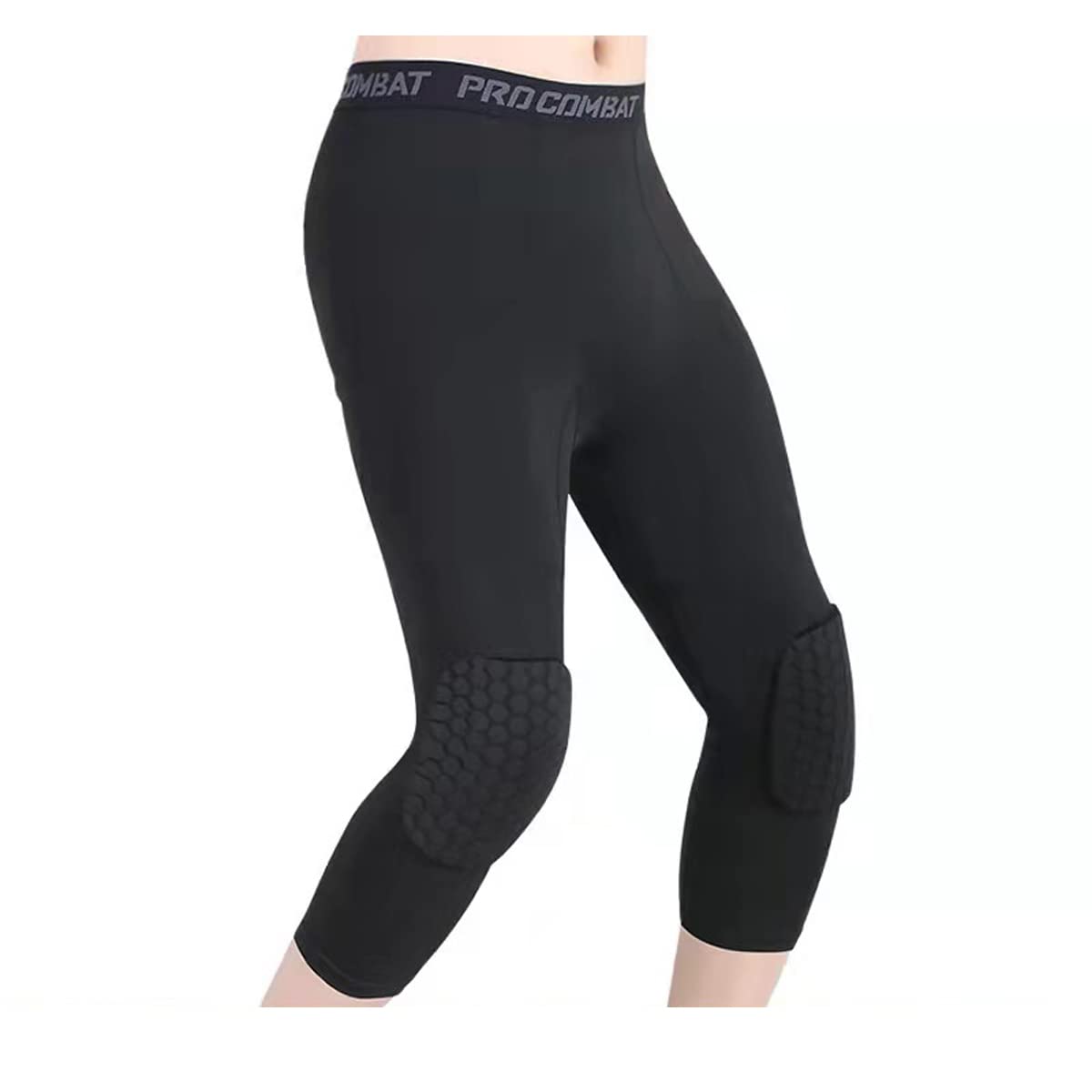 Topeter- Basketball Leggings mit Knieschützern 3/4 Kompressionshose für Lacrosse Fußball Herren Schwarz XXS