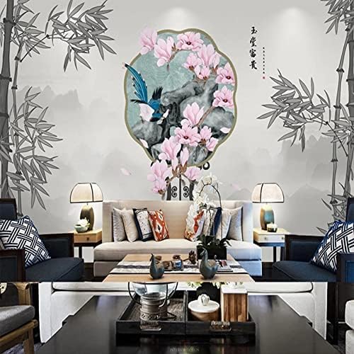 Bambus Und Magnolien Vögel Und Blumen In Tusche Und Wash Painting 3D Tapeten Wanddekoration Fototapete Sofas Wohnzimmer Wandbild Schlafzimmer-250cm×170cm