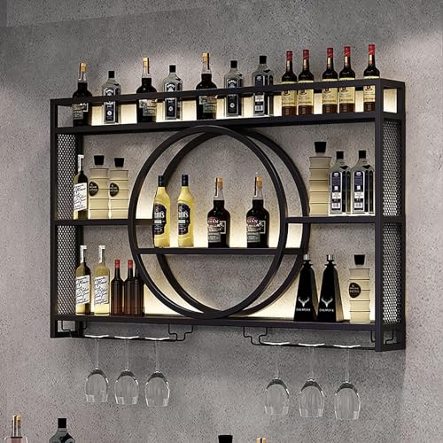 An der Wand montiertes Weinregal mit Glashalter, multifunktionales Eisen-Weinregal für Weinflaschen, an der Wand montiertes Champagner-Stielglas-Lagerregal aus Glas, Metallflaschenhalter, We