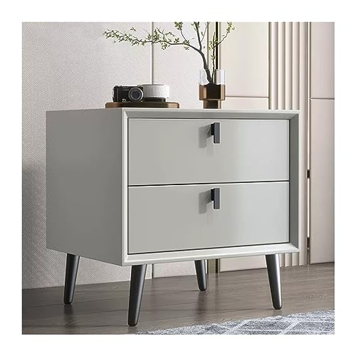 Nachttisch Nachtschrank Ganzholz-Nachttisch, moderner, einfacher Schlafzimmer-Nachttisch mit zwei Schubladen, kleiner einfarbiger, erhöhter Schrankbeine, Nachttischmöbel Nachtschränkchen(Gray2,Mittel)