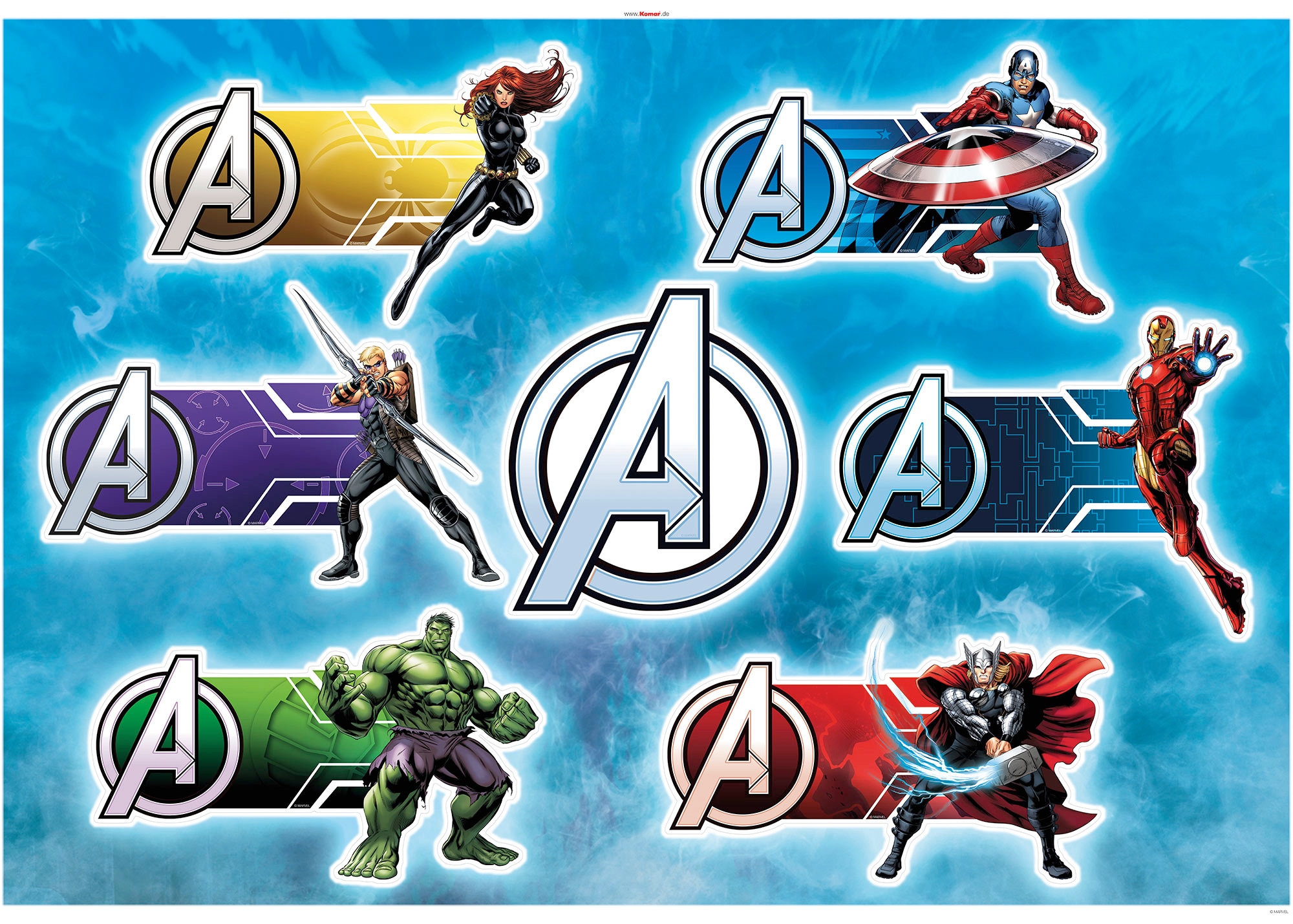 Komar Wandtattoo "Avengers Plates", (7 St.), 100x70 cm (Breite x Höhe), selbstklebendes Wandtattoo