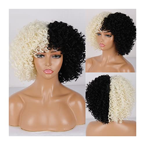 Perücken Afro Bomb Curly Perücken for schwarze Frauen, kurze Afro Kinky Curly Perücke mit Pony, 30,5 cm, synthetische, hitzebeständige, voll gelockte Perücke Damenperücke (Color : 009, Size : 12inch