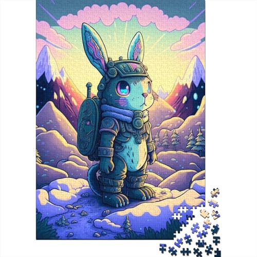 Holzpuzzle „Traveler Rabbit“ für Teenager, Kunstpuzzle für Erwachsene, 1000 Teile, Weihnachtsgeburtstagsgeschenk für Erwachsene und Teenager (Größe: 75x50cm)