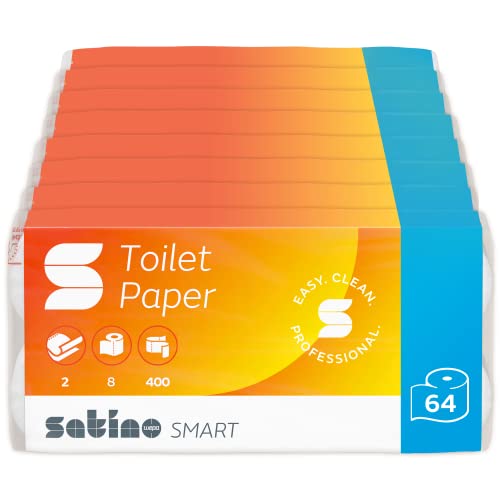 Satino Toilettenpapier 3-lagig - weiß mit 250 Blatt je Klorolle - aus 100% Recyclingpapier (8x8 Rollen (= 64 Stück))