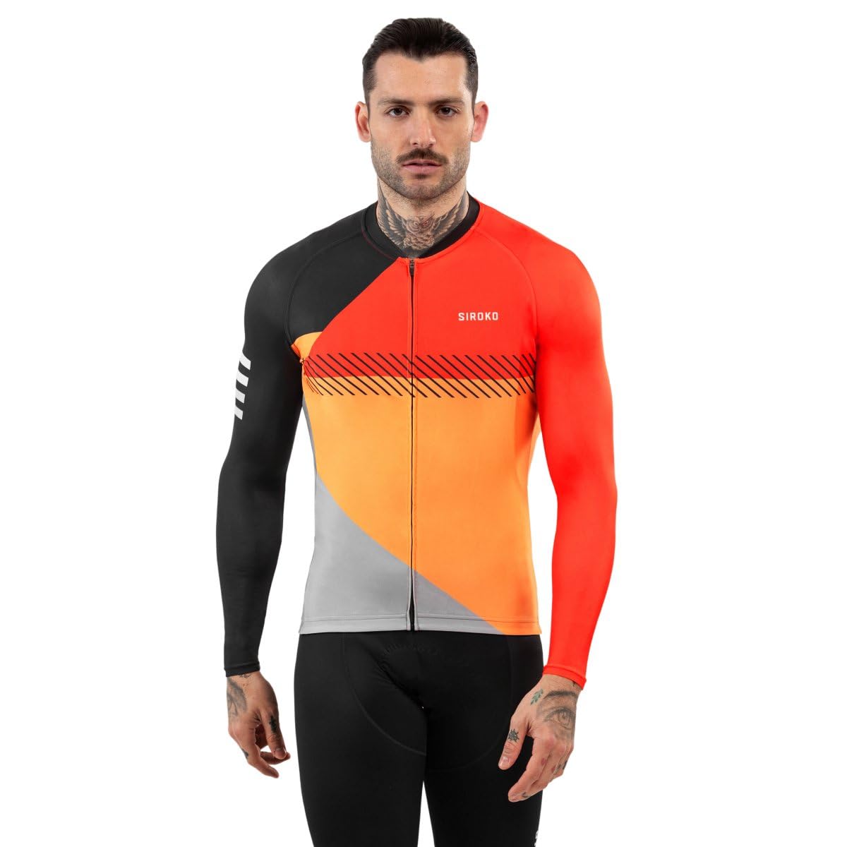 SIROKO - Langärmeliges Radtrikot M2 Florida - M - Leuchtendes Orange/Schwarz