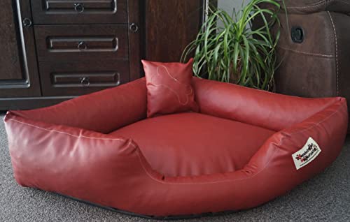 Hundebett Eckbett Hundesofa Schlafplatz Kunstleder Canto (100 cm X 100 cm, Ziegelrot)