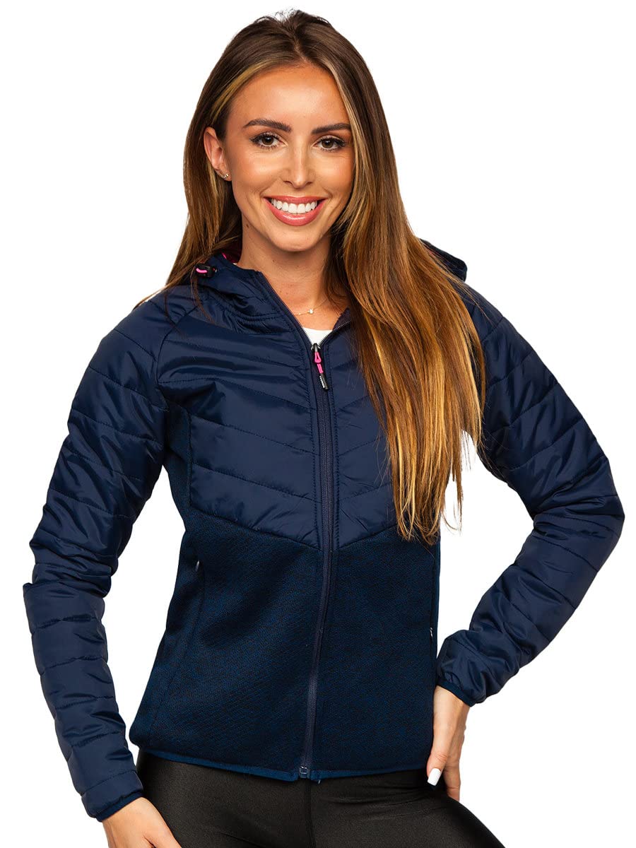 BOLF Damen Übergangsjacke Steppjacke Reißverschluss Outdoorjacke Schuljacke Classic Hoodie Freizeitjacke Herbst Style J.STYLE KSW4005 Dunkelblau L [D4D]