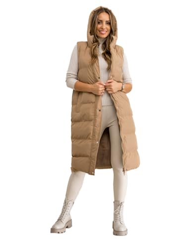 BOLF Damen Weste Bodywarmer Steppweste Daunenweste Funktionsweste Vest Ärmellose Sportweste Kapuzenweste Wärme Freizeit Outdoor Slim Fit Modellauswahl 5M728 Camel S [U1U]