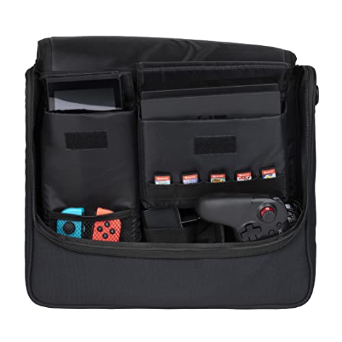 Konix Mythics Schultertasche zum Schutz und Transport Messenger Bag für Nintendo Switch, Switch Lite und Switch OLED - Schwarz