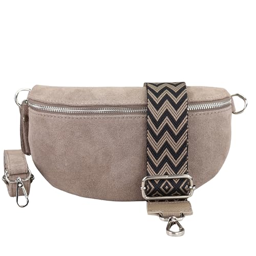 Blade Bauchtasche Damen, Handgemachte Wildledertasche, Crossbody Bag, Gürteltasche Echtes Leder mit 2 abnehmbaren/verstellbaren breiten Gürteln, Umhängetasche aus Italien, Geschenk für Sie -Taupe