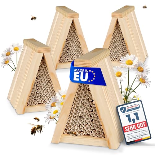 4 Stück Oramics Bienenhotel Tipi mit Niströhrchen aus Papier [Made in Europe] Nisthaus für Insekten, Bienen und Wildbienen – Insektenhotel mit Nisthülsen – Wildbienenhotel Nisthilfe